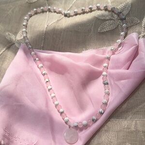 Rose Quartz Moon Necklace (Rose Quartz and Howlite Beads)